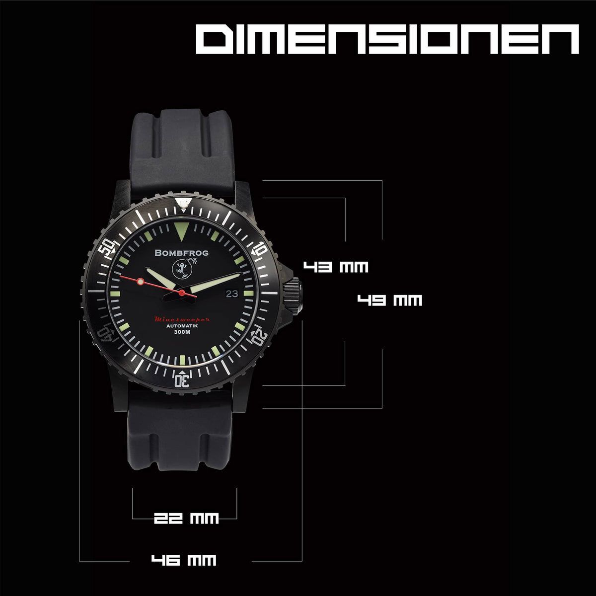 BOMBFROG Minesweeper Black Bracelet en néoprène